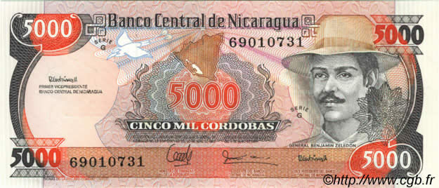 5000 Cordobas NIKARAGUA  1988 P.157 ST