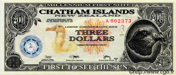 3 Dollars CHATHAM ISLANDS  2001 P.-- UNC