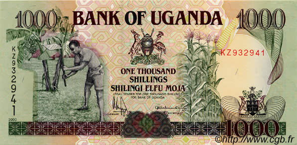 1000 Shillings UGANDA  2000 P.39a ST