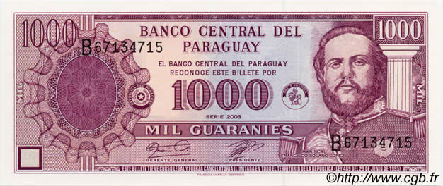 1000 Guaranies PARAGUAY  2003 P.214a FDC