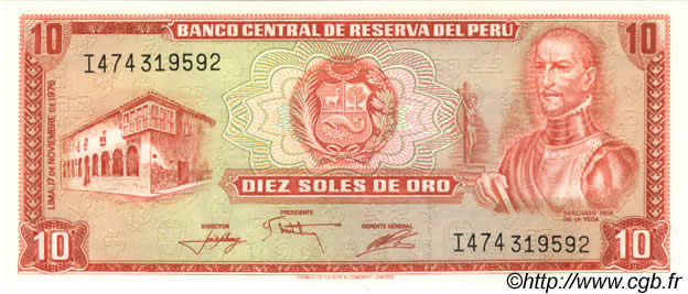 10 Soles de Oro PERU  1976 P.112 FDC