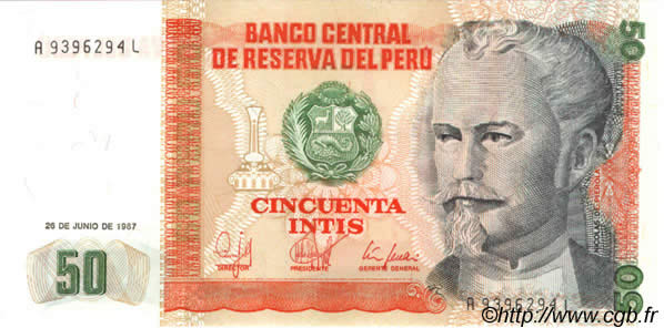 50 Intis PERú  1987 P.131b FDC