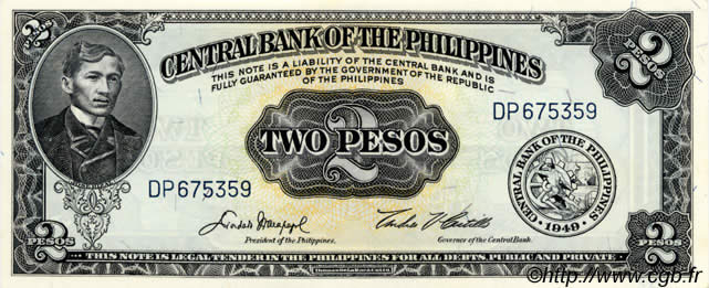 2 Pesos FILIPPINE  1949 P.134d FDC