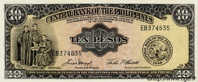 10 Pesos FILIPINAS  1949 P.136e FDC