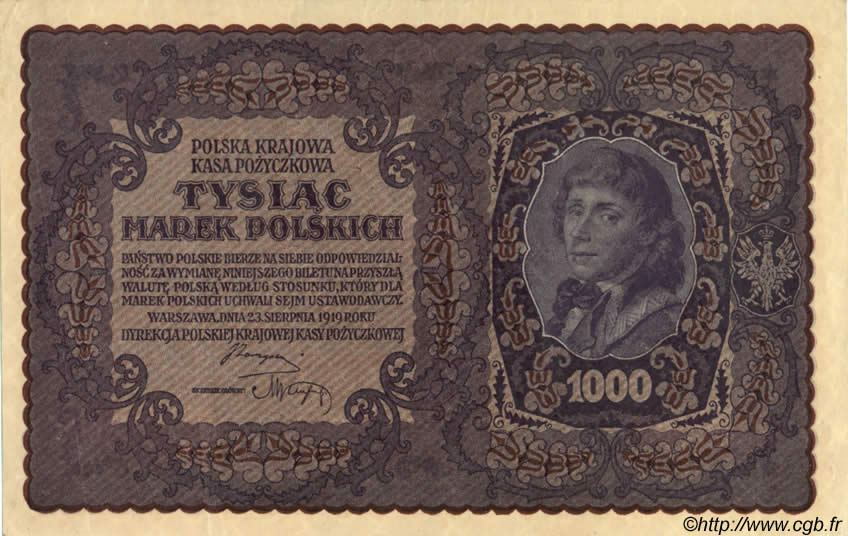 1000 Marek POLAND  1919 P.029 AU