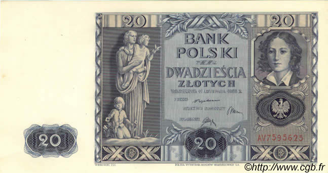 20 Zlotych POLEN  1936 P.077 fST