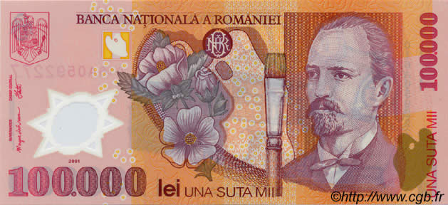 100000 Lei ROMANIA  2001 P.114 UNC