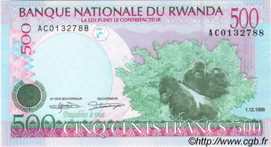 500 Francs RUANDA  1998 P.26 FDC