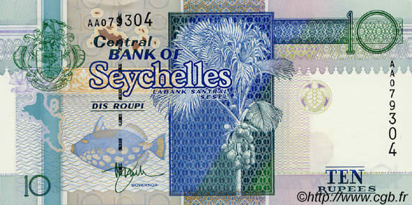 10 Rupees SEYCHELLES  1998 P.36a SC+