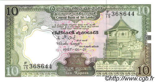 10 Rupees SRI LANKA  1987 P.096a NEUF