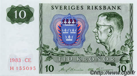 10 Kronor SWEDEN  1983 P.52d UNC