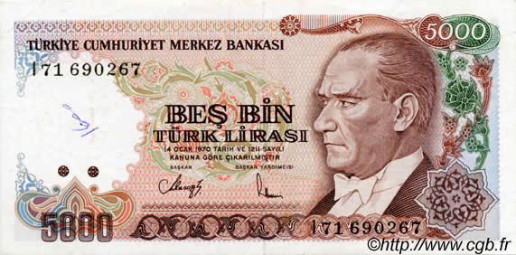 5000 Lira TURKEY  1992 P.198 VF+