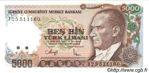 5000 Lira TURQUIE  1990 P.198 NEUF