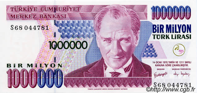 1000000 Lira TURKEY  2002 P.213 UNC