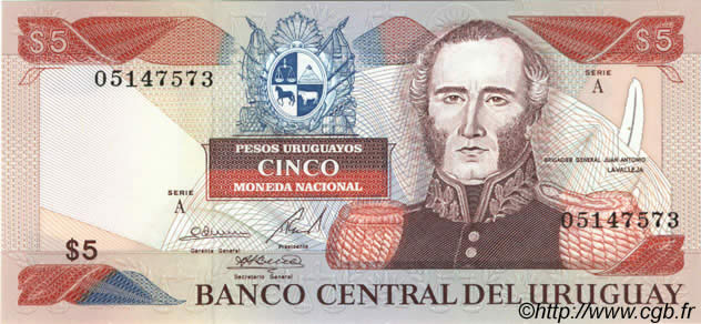5 Peso Uruguayos URUGUAY  1997 P.073Aa UNC