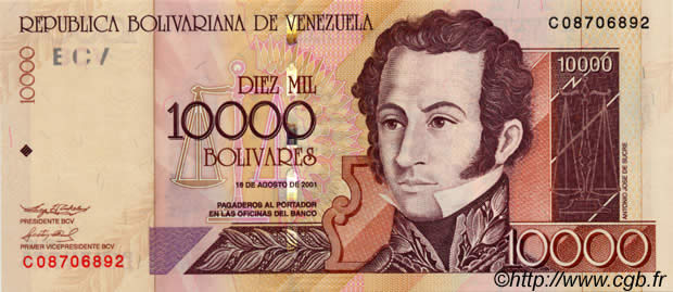 10000 Bolivares VENEZUELA  2001 P.085b UNC