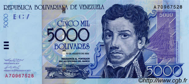 5000 Bolivares VENEZUELA  2002 P.084b FDC