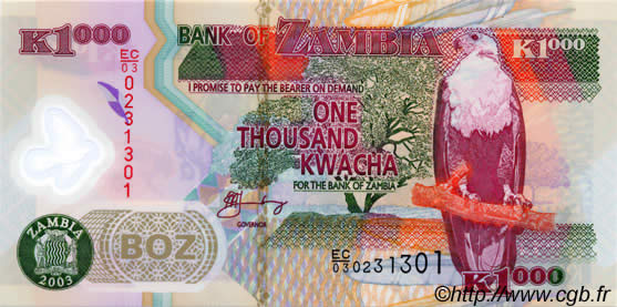 1000 Kwacha ZAMBIA  2003 P.44b UNC