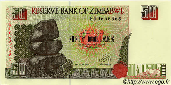 50 Dollars ZIMBABWE  1994 P.08 UNC