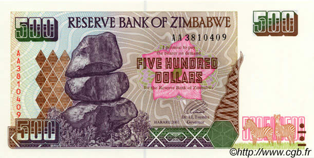 500 Dollars ZIMBABWE  2001 P.11a UNC