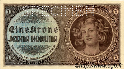 1 Koruna Spécimen BOHEMIA & MORAVIA  1940 P.03s UNC-