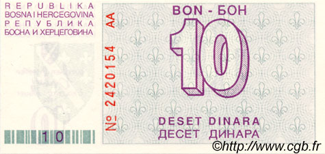 10 Dinara BOSNIA-HERZEGOVINA  1992 P.021a FDC