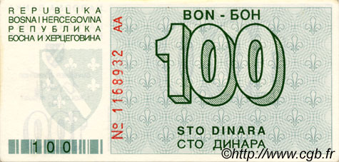 100 Dinara BOSNIA-HERZEGOVINA  1992 P.024a SC+