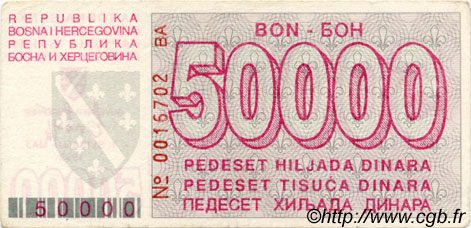 50000 Dinara BOSNIA E ERZEGOVINA  1993 P.029 BB