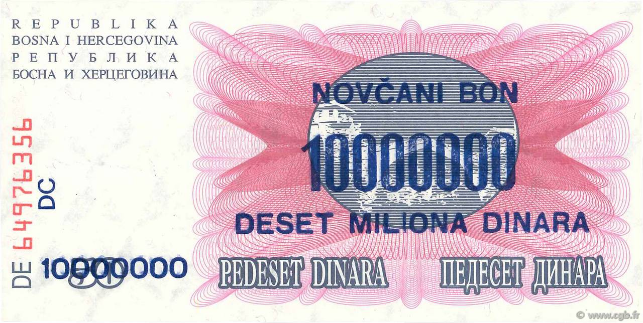 10000000 Dinara Faux BOSNIA-HERZEGOVINA  1993 P.036 FDC