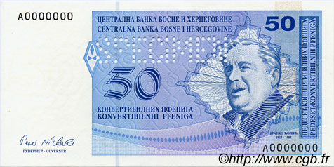 50 Convertible Pfeniga Spécimen BOSNIA-HERZEGOVINA  1998 P.058s FDC