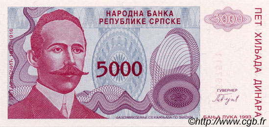 5000 Dinara BOSNIA HERZEGOVINA  1993 P.149a UNC