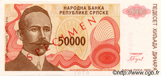 50000 Dinara Spécimen BOSNIEN-HERZEGOWINA  1993 P.150s fST+