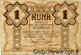 1 Kuna CROATIA Zagreb 1942 P.-- F+