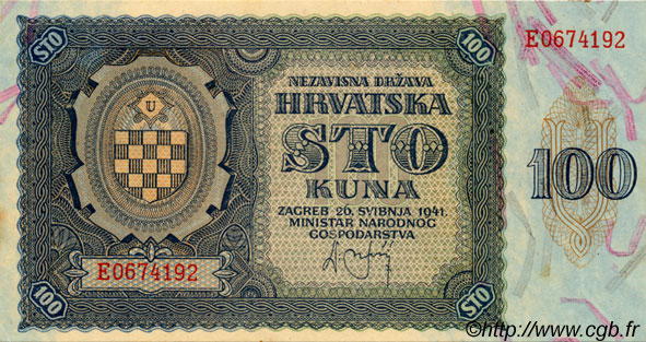 100 Kuna CROATIA  1941 P.02 UNC-