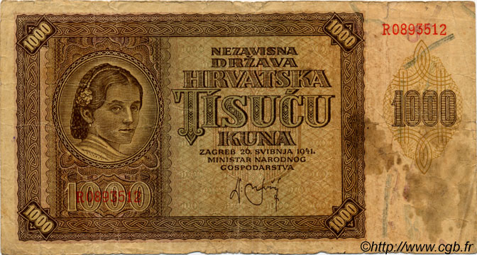1000 Kuna KROATIEN  1941 P.04a SGE