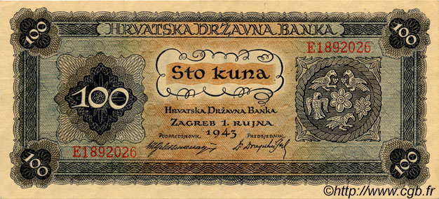 100 Kuna KROATIEN  1943 P.11 fST