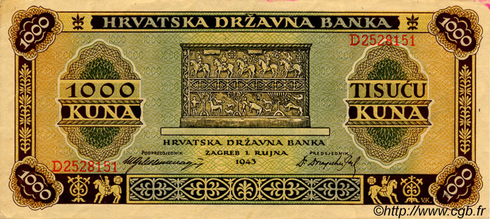 1000 Kuna CROACIA  1943 P.12 EBC