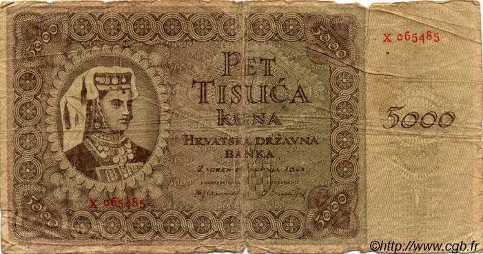 5000 Kuna CROATIA  1943 P.14 G