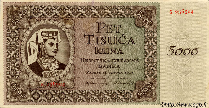 5000 Kuna KROATIEN  1943 P.14 VZ