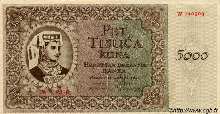 5000 Kuna CROATIA  1943 P.14 UNC