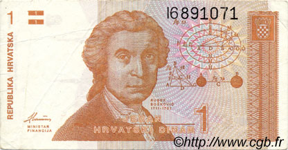 1 Dinar CROATIA  1991 P.16a VF