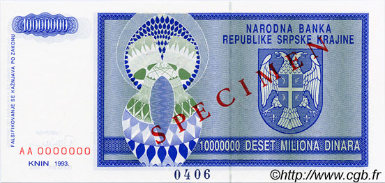 10000000 Dinara Spécimen CROAZIA  1993 P.R12s FDC