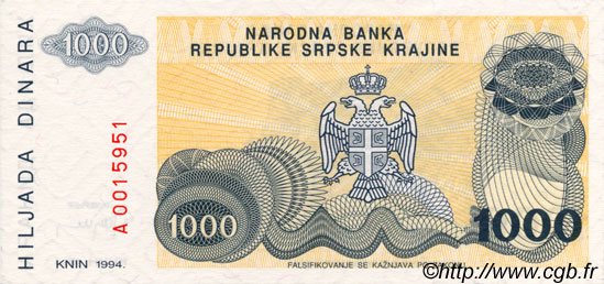 1000 Dinara CROACIA  1994 P.R30a FDC