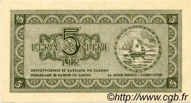 5 Lire YUGOSLAVIA Fiume 1945 P.R02 AU