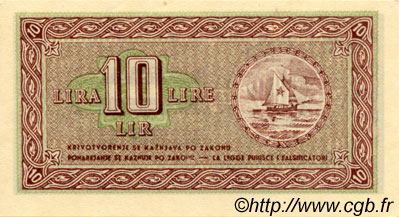 10 Lire YUGOSLAVIA Fiume 1945 P.R03 SC+