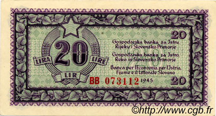 20 Lire YUGOSLAVIA Fiume 1945 P.R04a SC+