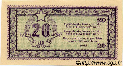20 Lire YUGOSLAVIA Fiume 1945 P.R04b UNC