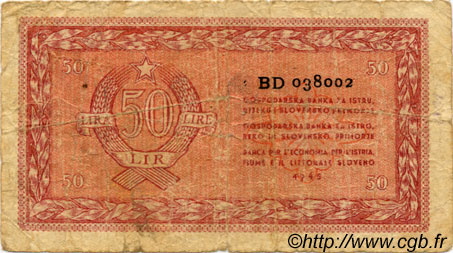 50 Lire YUGOSLAVIA Fiume 1945 P.R05b G