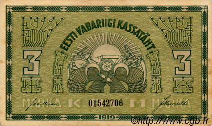 3 Marka ESTONIA  1919 P.44b XF+