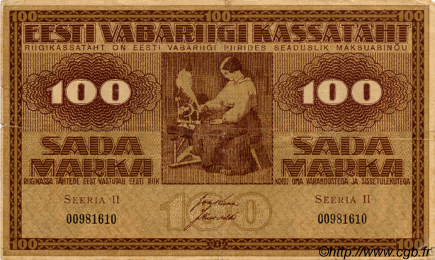 100 Marka ESTONIA  1919 P.48b F+